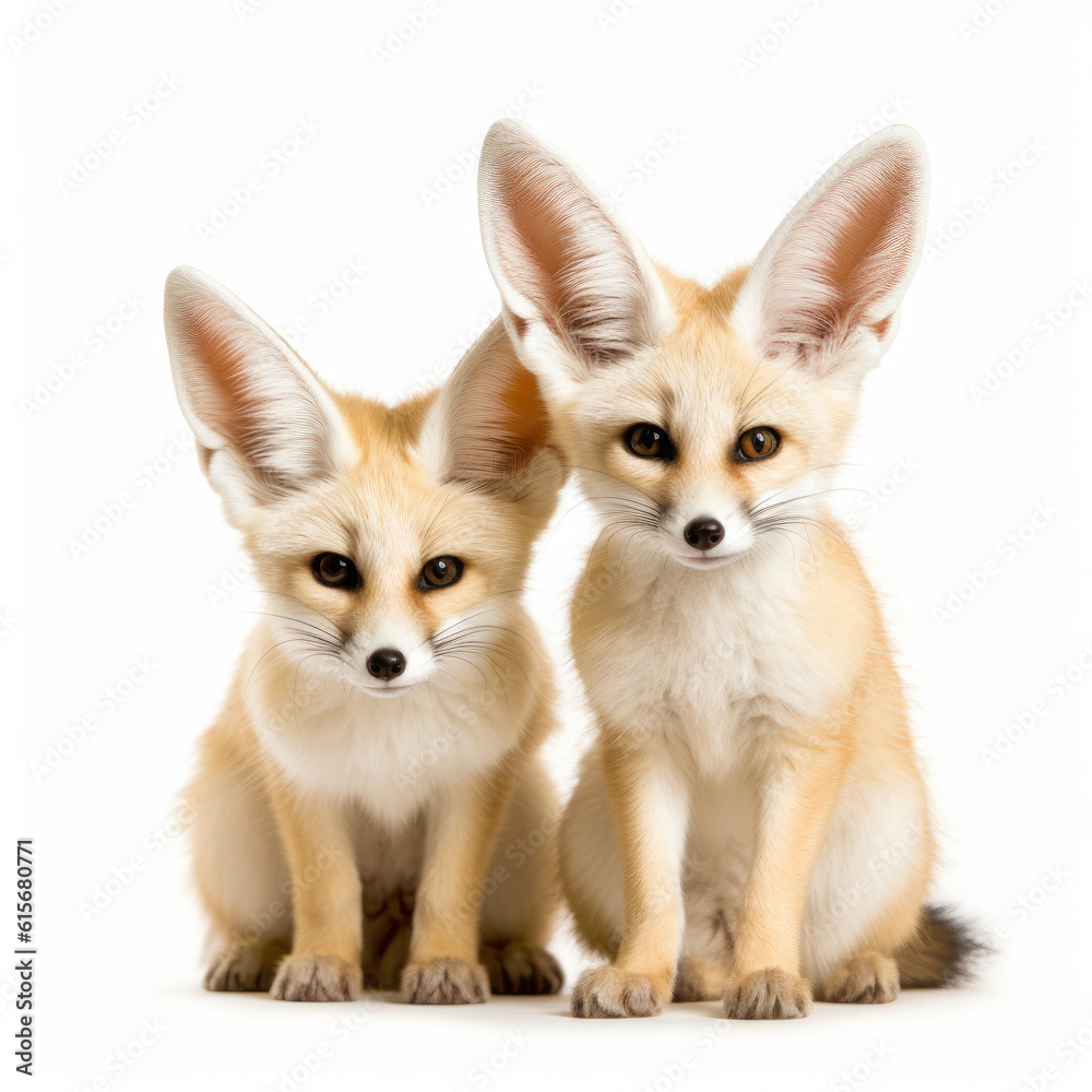 Two Fennec Foxes (Vulpes zerda) looking attentively