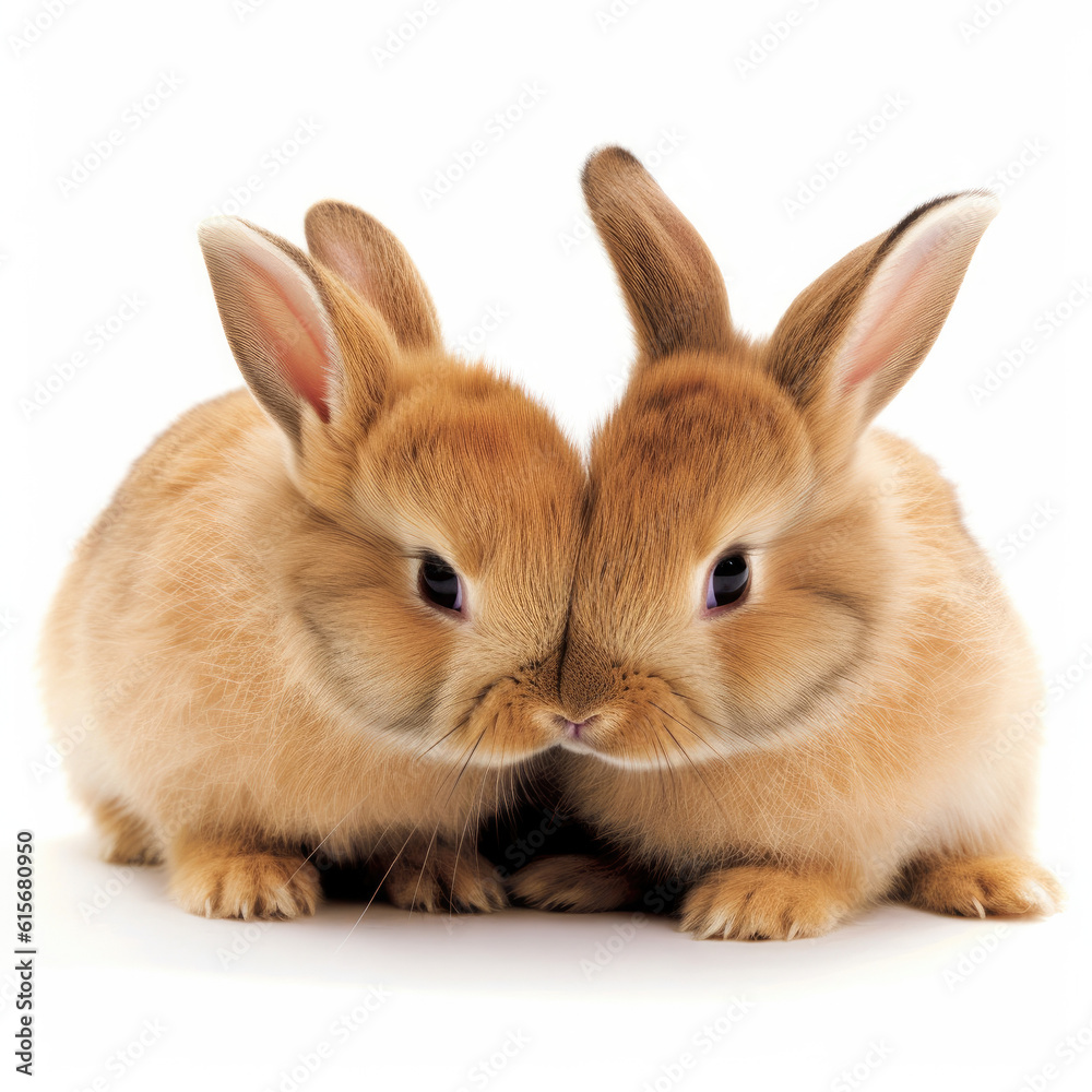 Obraz premium Two bunnies (Oryctolagus cuniculus) nuzzling each other