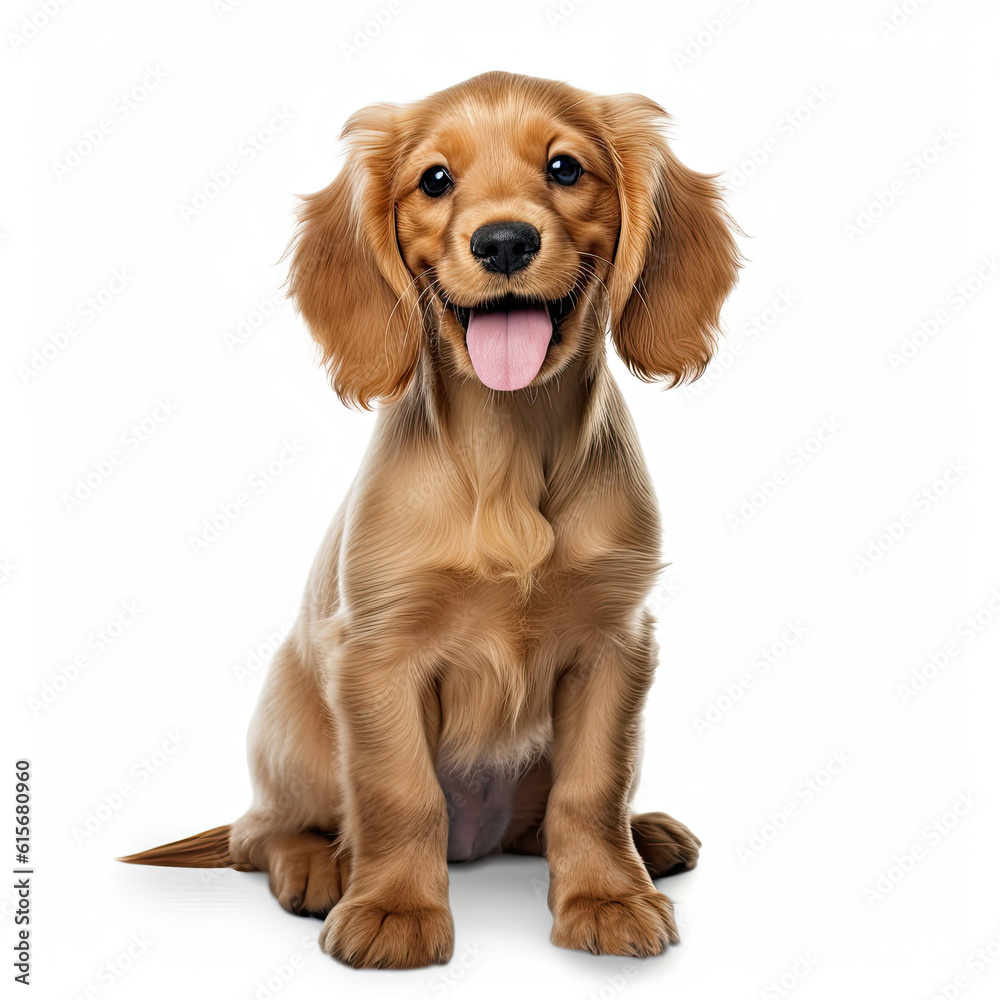 A full body shot of a happy Cocker Spaniel puppy (Canis lupus familiaris)