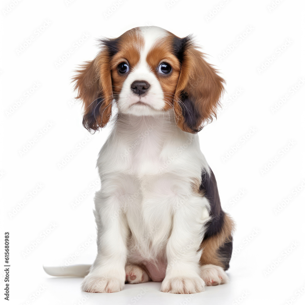 A full body shot of a captivating Cavalier King Charles Spaniel puppy (Canis lupus familiaris) A full body shot of a captivating Cavalier King Charles Spaniel puppy (Canis lupus familiaris)