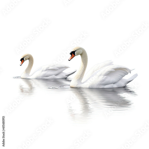 Two Swans  Cygnus olor  gliding on water