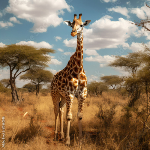 A Giraffe  Giraffa camelopardalis  in the savannah