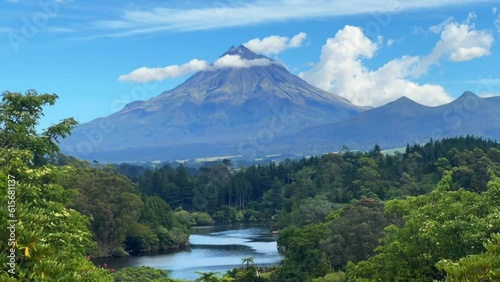 Mount Taranaki (Taranaki Maunga) from Lake Mangamahoe, Egmont National Park, on the west coast of New Zealand's North Island. photo