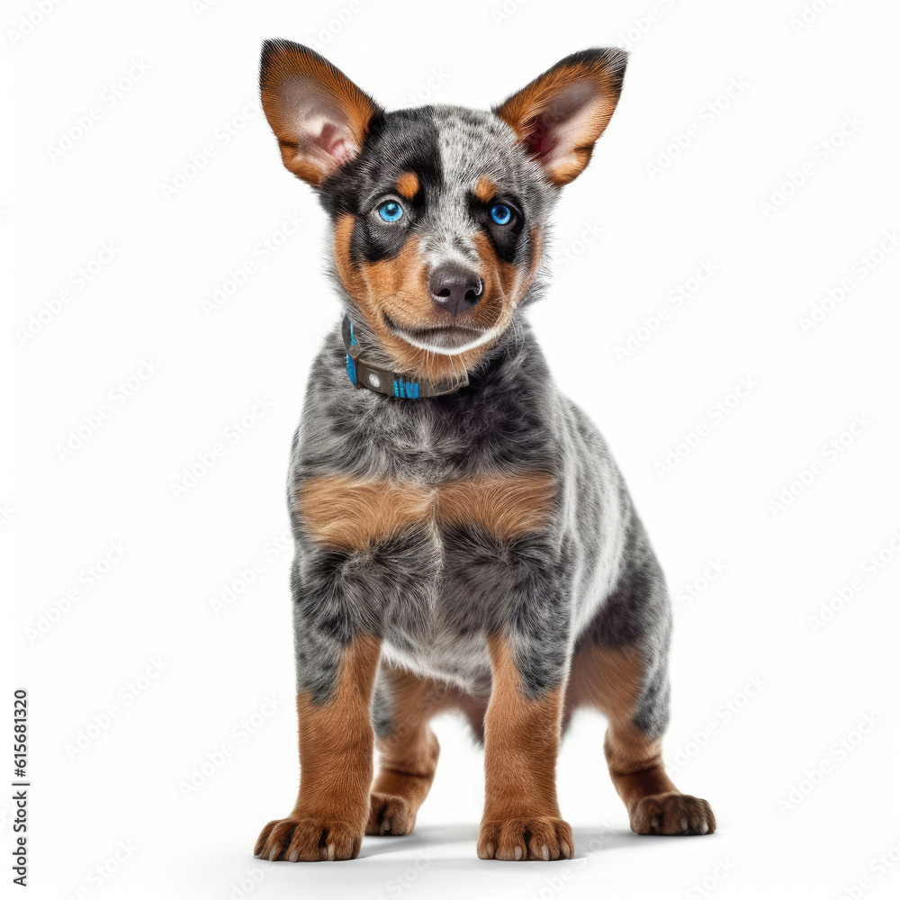 A full body shot of an energetic Australian Cattle Dog puppy (Canis lupus familiaris) A full body shot of an energetic Australian Cattle Dog puppy (Canis lupus familiaris)