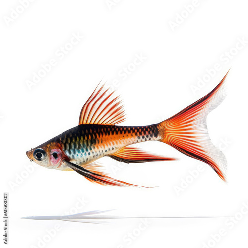 Swordtail fish (Xiphophorus hellerii) swimming with sword-like tail