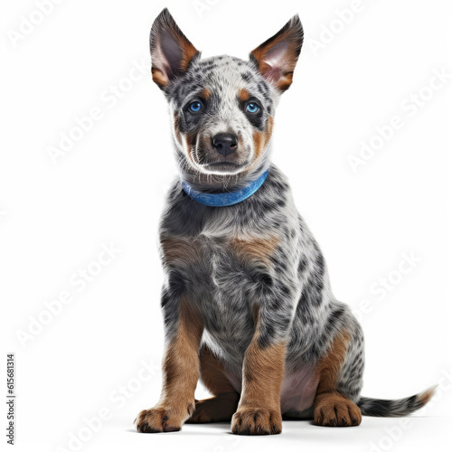 A full body shot of an energetic Australian Cattle Dog puppy (Canis lupus familiaris)