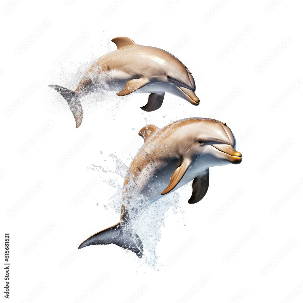 Fototapeta premium Two Dolphins (Delphinus delphis) leaping out of water