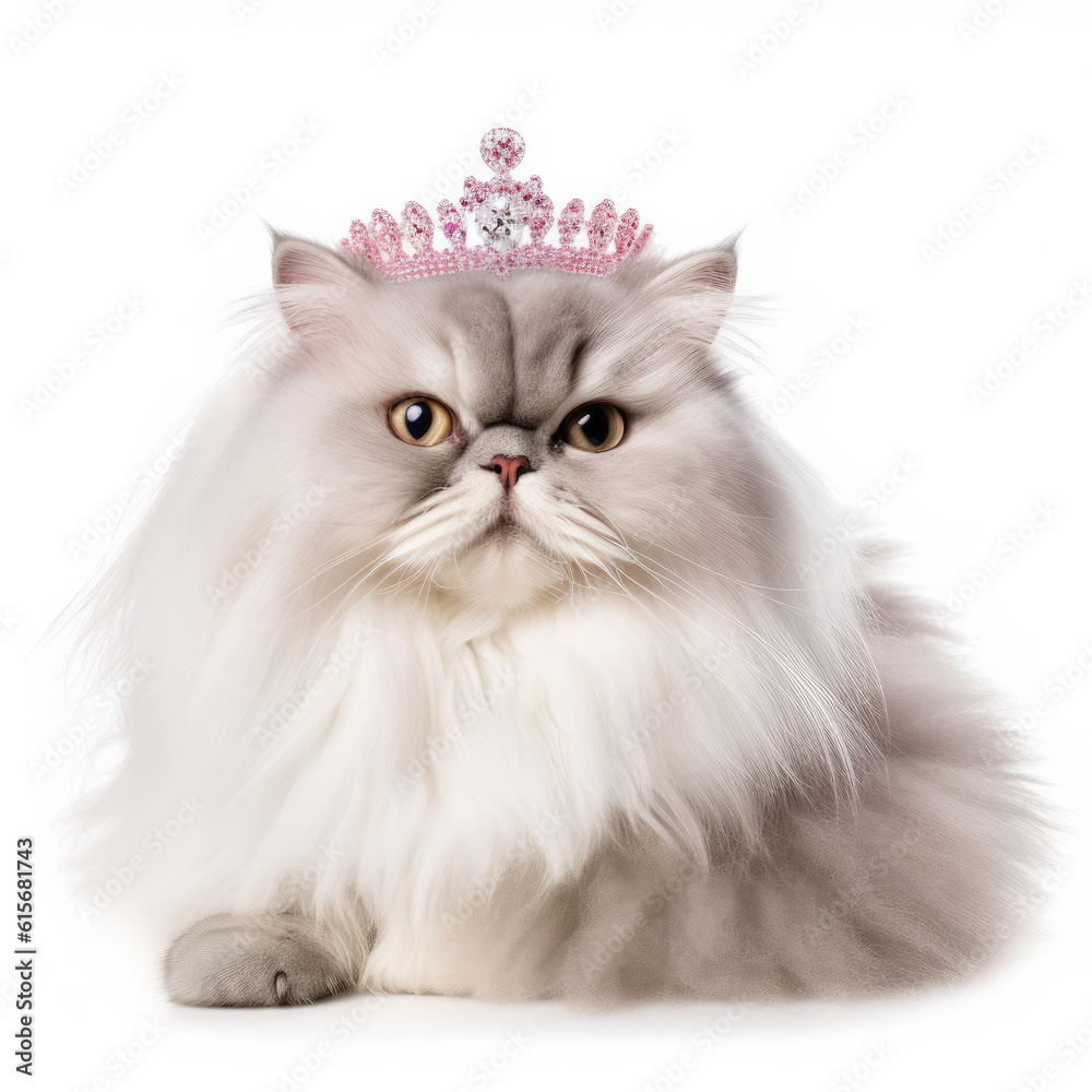 A Persian Cat (Felis catus) with a princess tiara