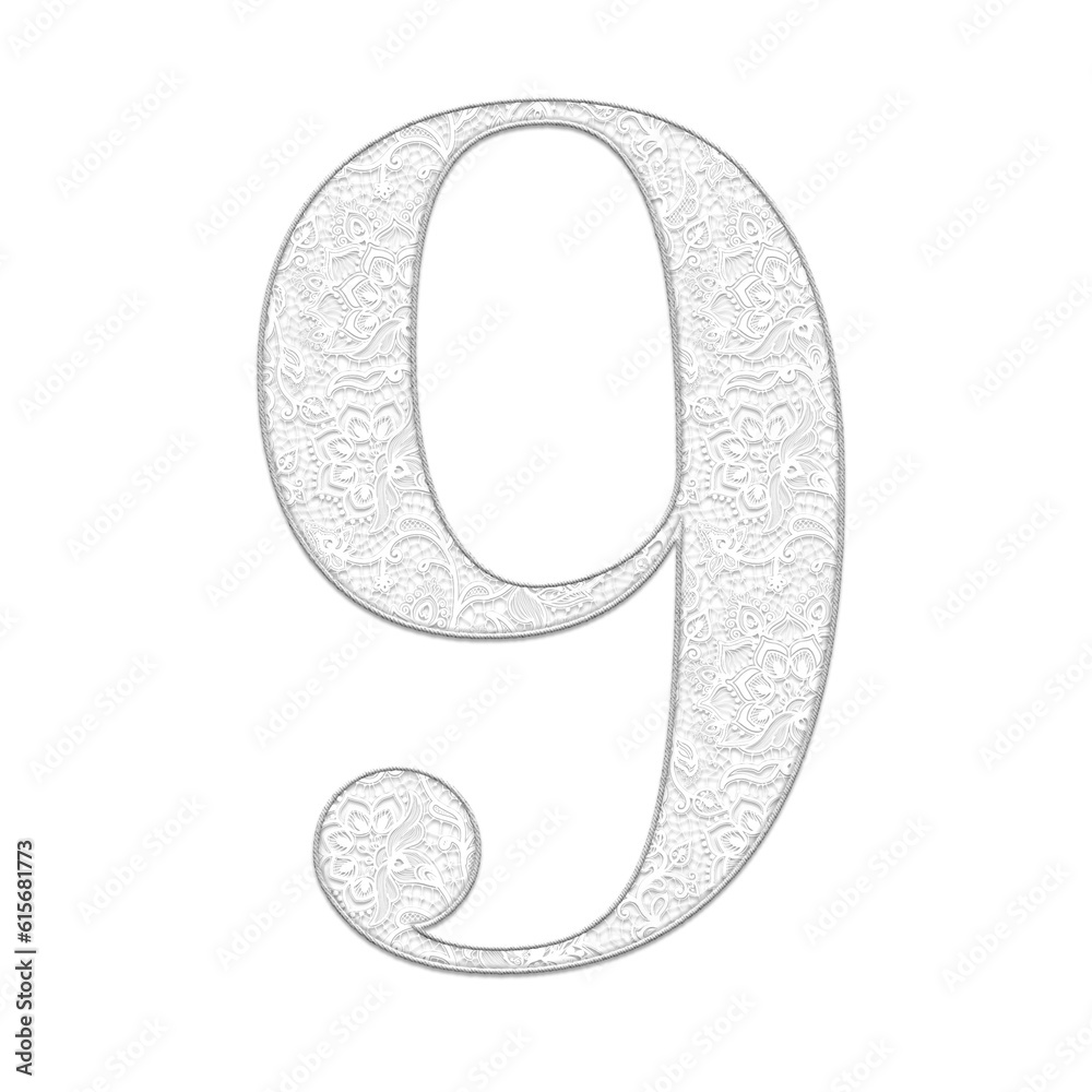 Classic floral lace alphabet numbers. This is part of a set which includes uppercase and lowercase letters, symbols, shapes, and frames. Off white color, isolated with transparent background. Classic floral lace alphabet numbers. This is part of a set which includes uppercase and lowercase letters, symbols, shapes, and frames. Off white color, isolated with transparent background.