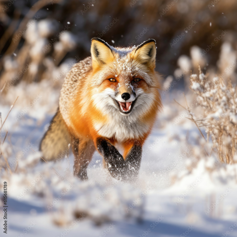A Red Fox (Vulpes vulpes) hunting in the snow
