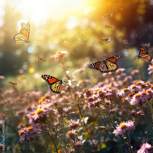 Monarch Butterflies (Danaus plexippus) in a beautiful migration scene
