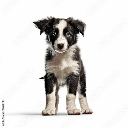 A full body shot of a curious Border Collie puppy  Canis lupus familiaris 