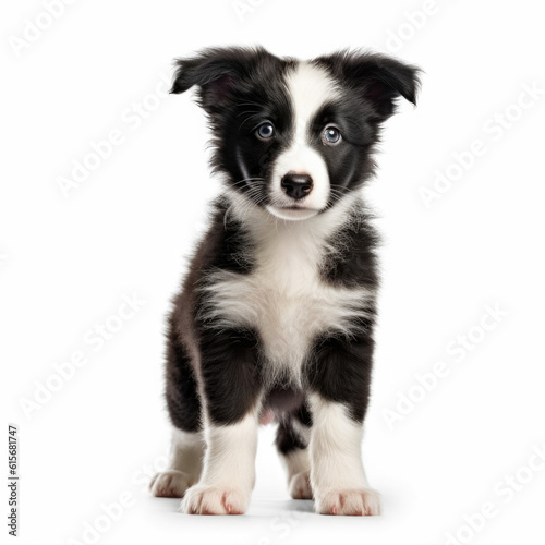 A full body shot of a curious Border Collie puppy (Canis lupus familiaris) © blueringmedia