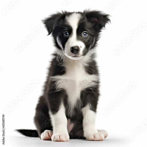 A full body shot of a curious Border Collie puppy (Canis lupus familiaris) © blueringmedia