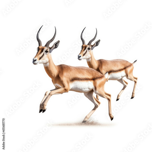 Two Gazelles (Gazella subgutturosa) in mid-leap © blueringmedia