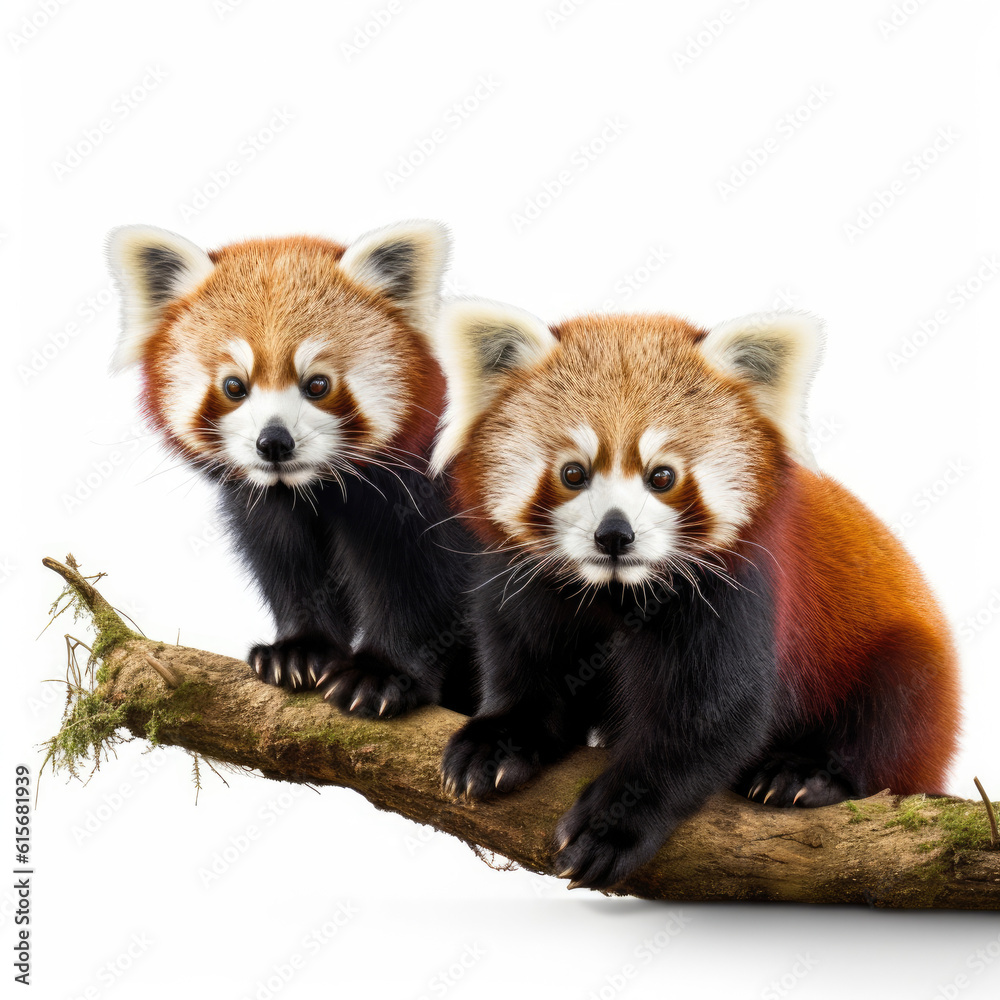 Two Red Pandas (Ailurus fulgens) on a tree branch Two Red Pandas (Ailurus fulgens) on a tree branch