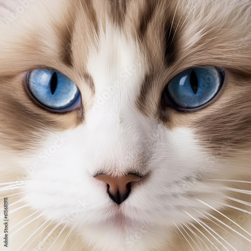 Closeup of a Ragdoll Cat's (Felis catus) face