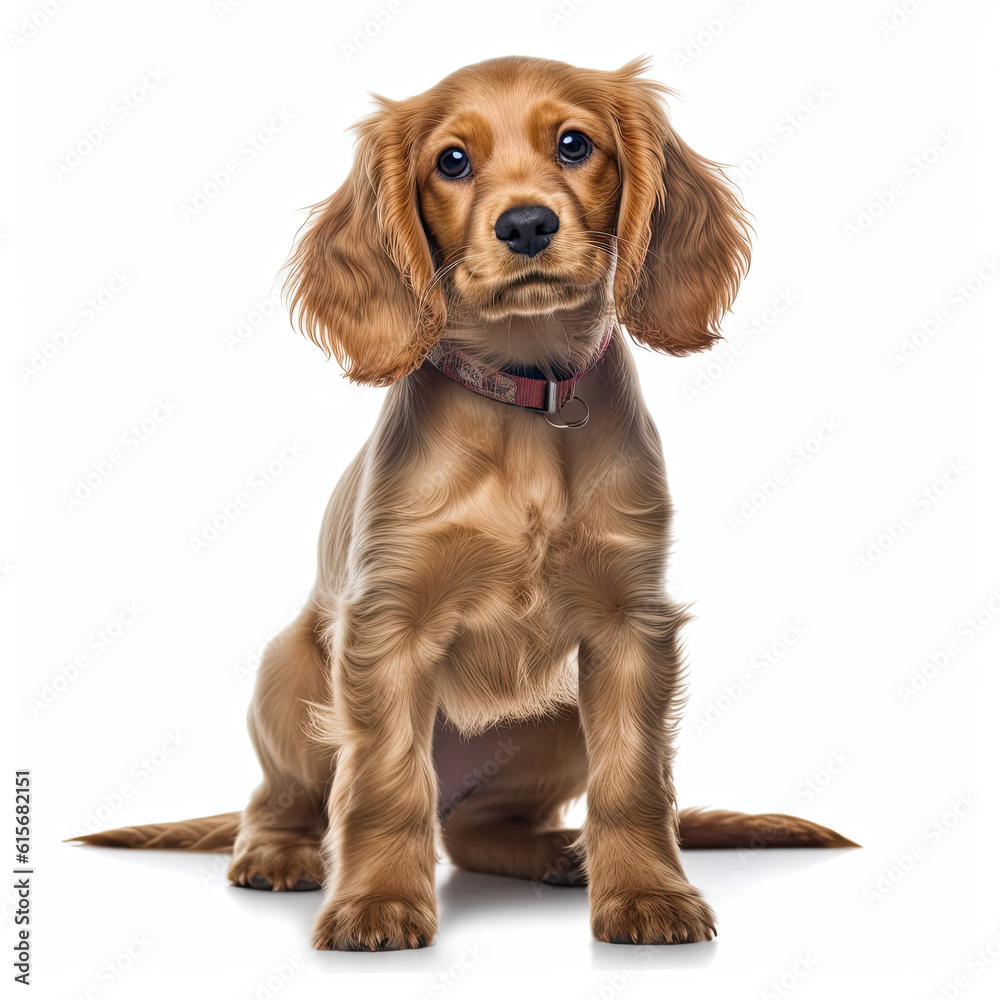 A full body shot of a captivating Cocker Spaniel puppy (Canis lupus familiaris)
