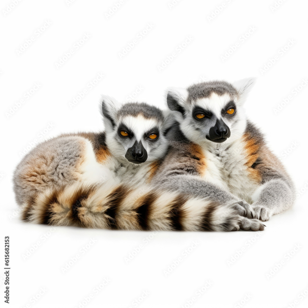 Two Lemurs (Lemur catta) sunbathing together