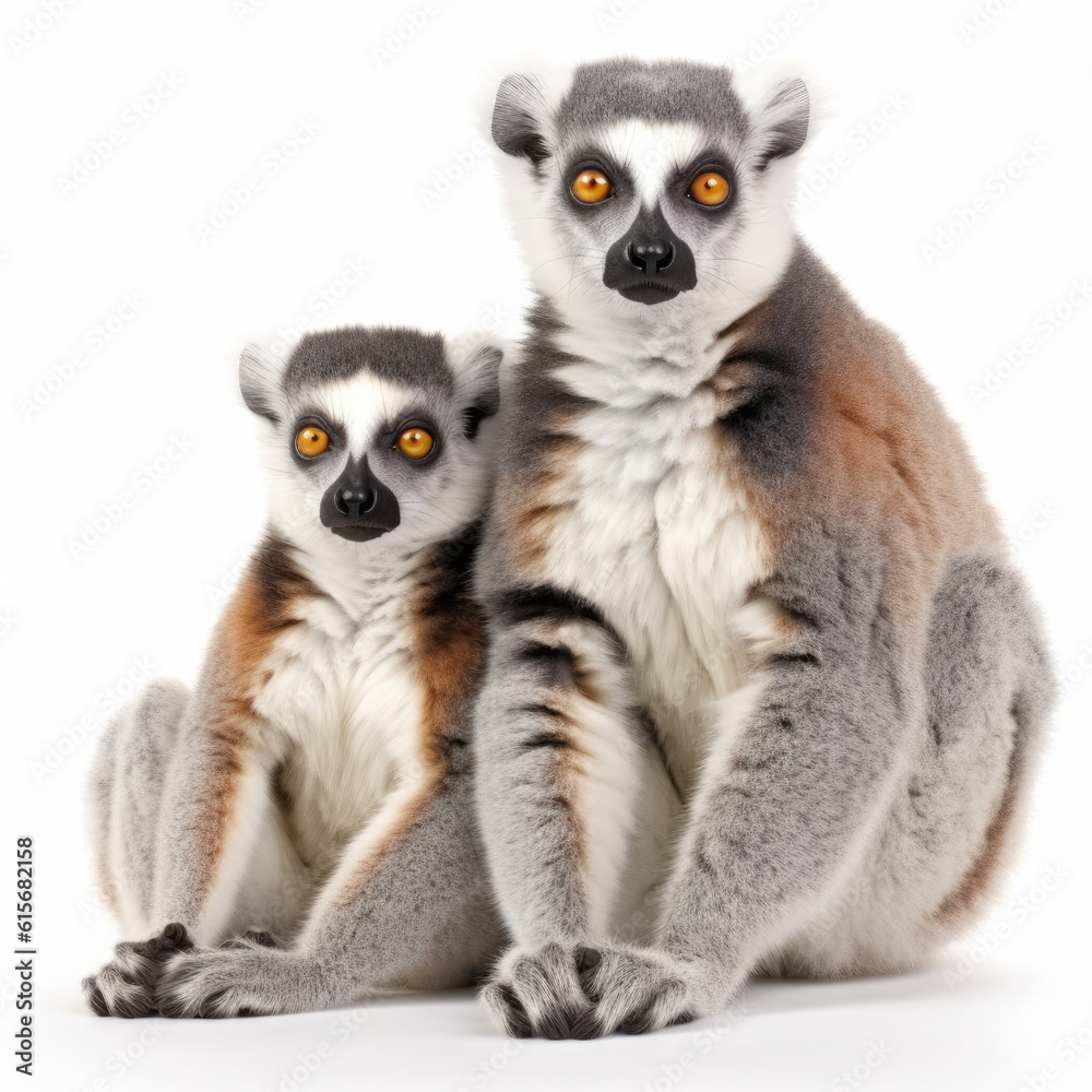 Two Lemurs (Lemur catta) sunbathing together