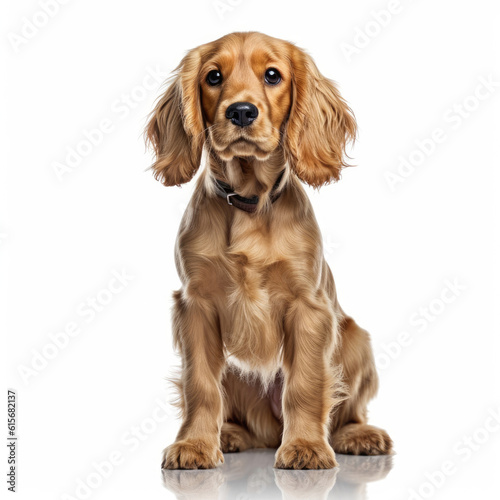 A full body shot of a captivating Cocker Spaniel puppy (Canis lupus familiaris)