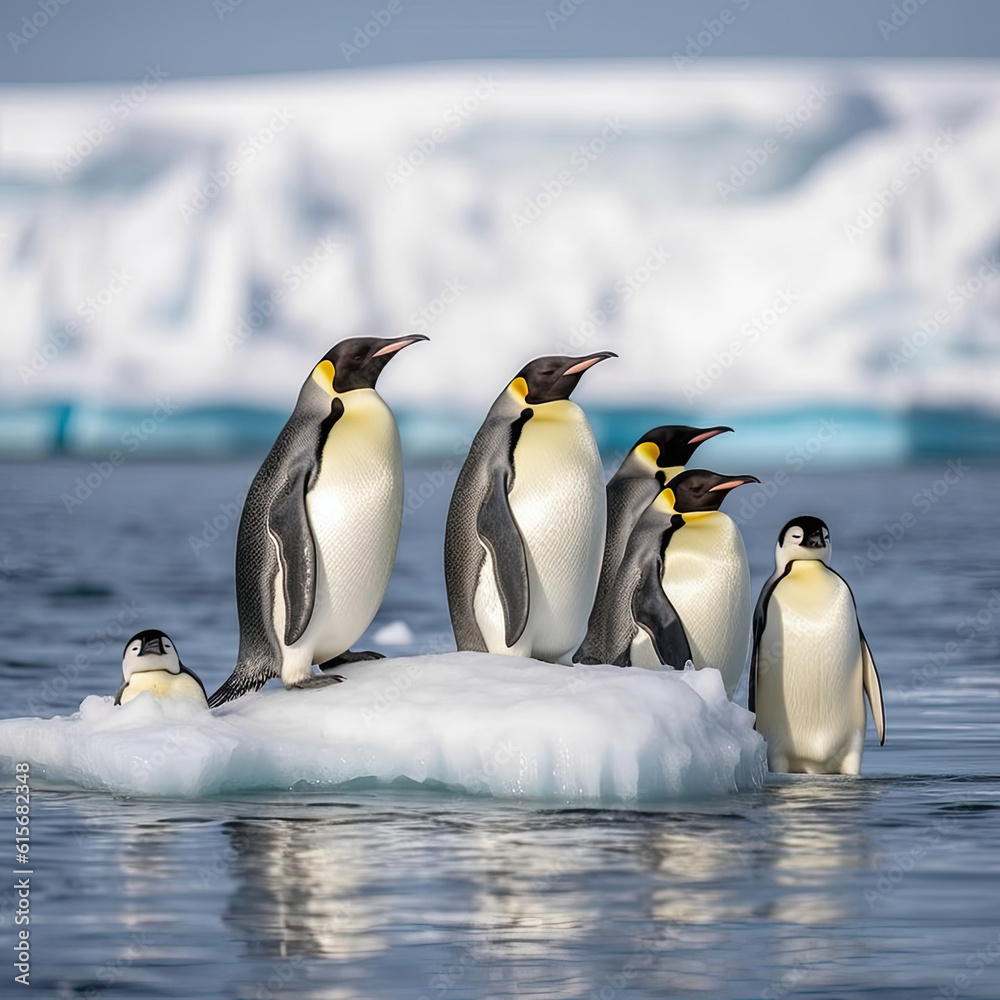 Fototapeta premium A group of Emperor Penguins (Aptenodytes forsteri) on an iceberg