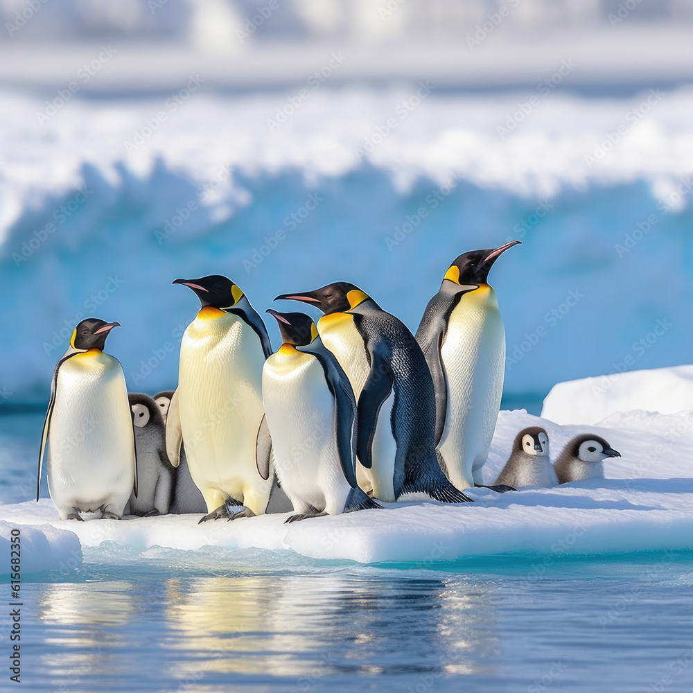 Fototapeta premium A group of Emperor Penguins (Aptenodytes forsteri) on an iceberg