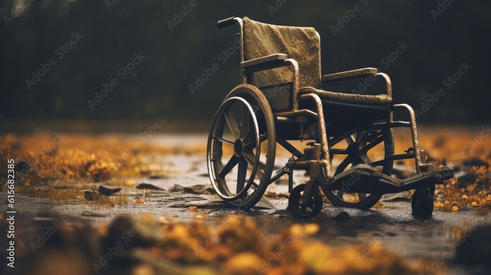 Wheelchair with stunning scenery. Generative AI