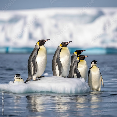A group of Emperor Penguins  Aptenodytes forsteri  on an iceberg