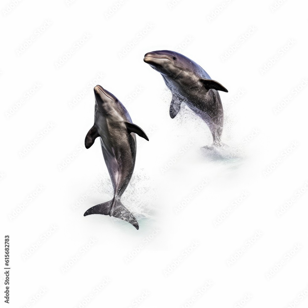 Fototapeta premium Two Porpoises (Phocoena phocoena) leaping out of water