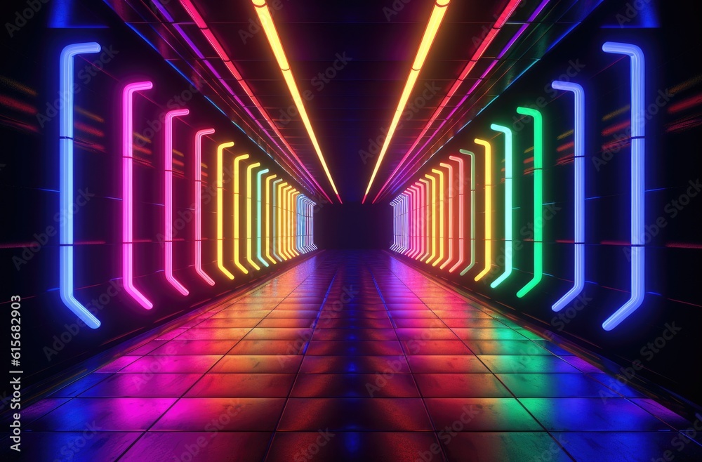 A tunnel of luminous lines around