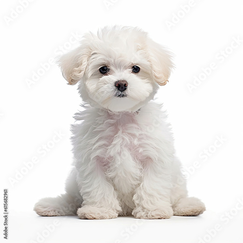 A full body shot of an enchanting Bichon Frise puppy (Canis lupus familiaris)