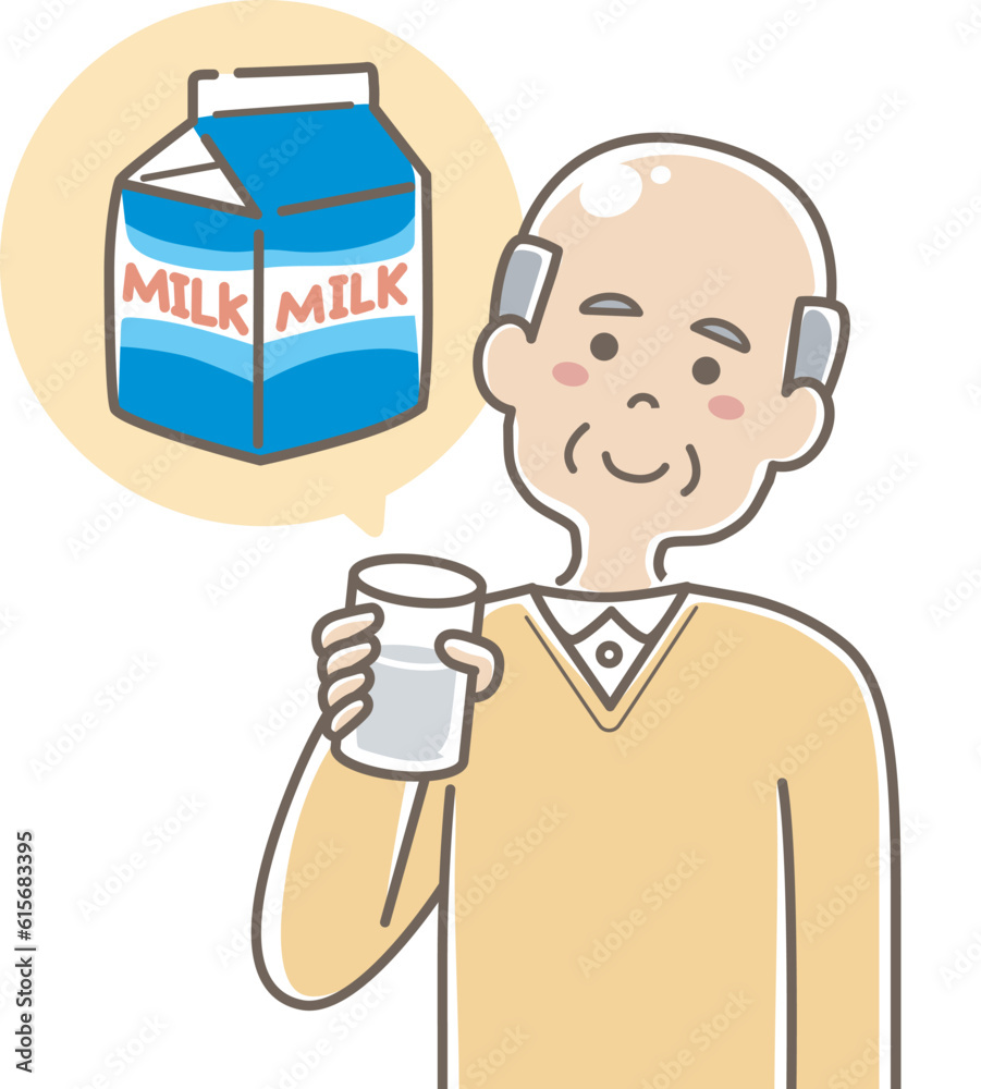 牛乳を飲む高齢男性