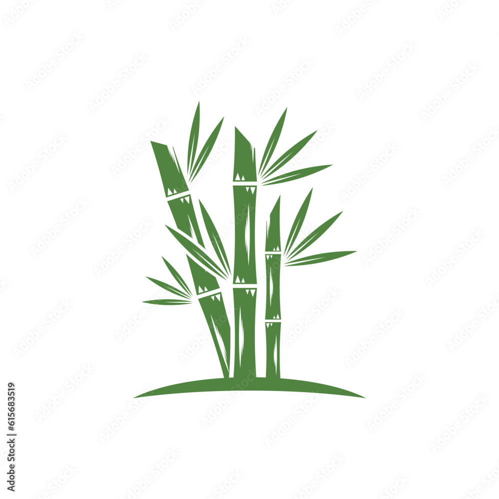Fototapeta premium Bamboo with green leaf logo ilustration vector template