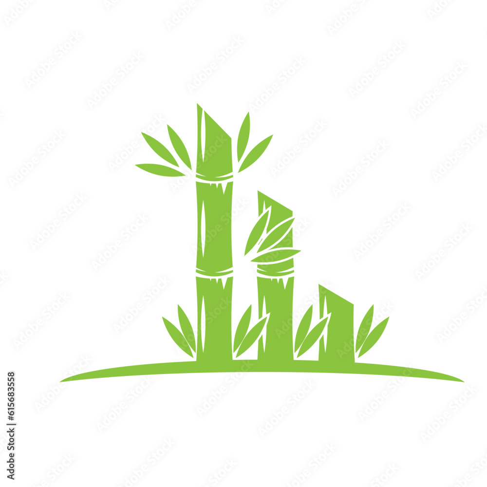 Naklejka premium Bamboo with green leaf logo ilustration vector template