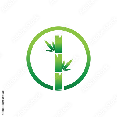 Bamboo with green leaf logo ilustration vector template