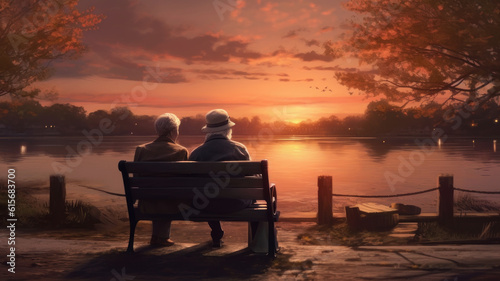 elderly couple by the river