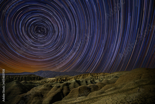 Anza-Borrego Desert Badlands Star Trails. Over four hours of star trails over alien-like badlands in Anza-Borrego Desert State Park. The foreground here contains some odd bubbly badlands.