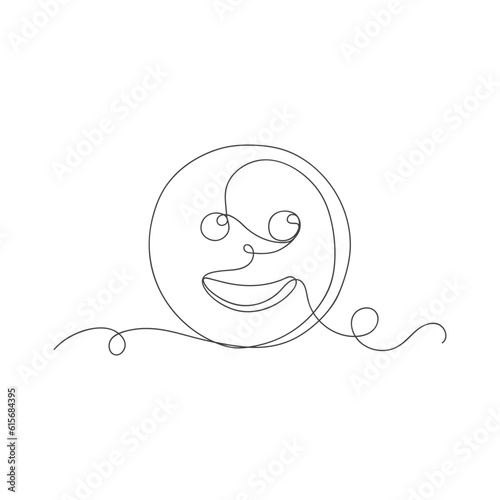 One continuous line art smiling face isolated vector illustration.