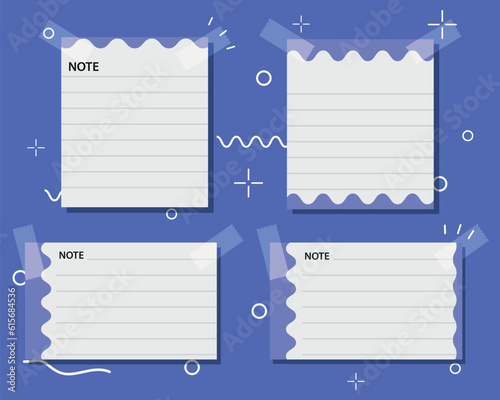 Scrapbook notes and cards. Diary, page notebook, notepad bookmark design. Daily planner element template. Personal memo, paper blank list, document, sticker, cardboard. Vector illustration.