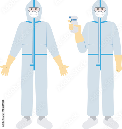 防護服を着た人　コロナウイルス感染症　セット photo