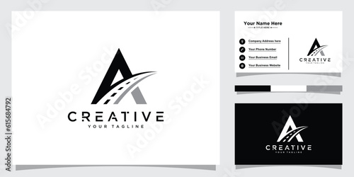 Modern logo design initial A combine with road.