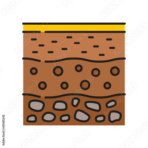 Soil ground section agriculture color line icon. Farm field soil outline vector sign with stones in ground layers. Agriculture, gardening and agronomy thin line icon or symbol