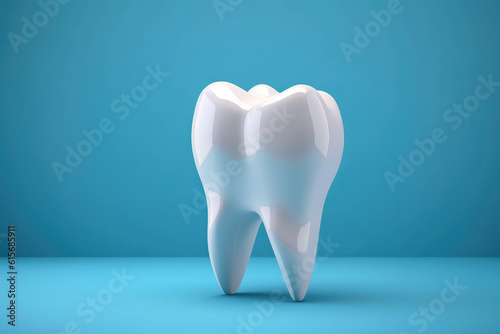 Tooth on blue background. Dental treatment. Generative AI