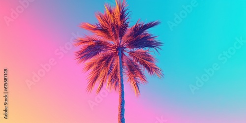 Generative AI, retro california coconut palms. Hawaii palm trees at sunset. Summer background
