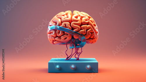 3d brain with a brain. Generative Ai. 