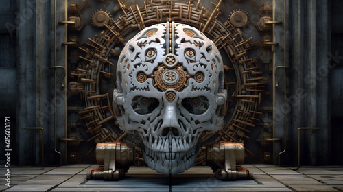 futuristic image of the human brain. skull and crossbones. Generative Ai. 