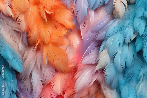 Colorful feathers background. Ai generative