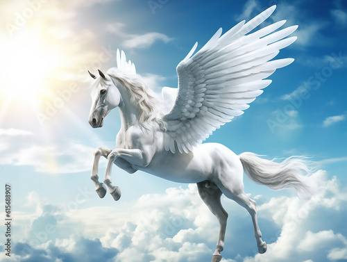 Flying right - winged unicorn  pure white wings with a little gray tail.