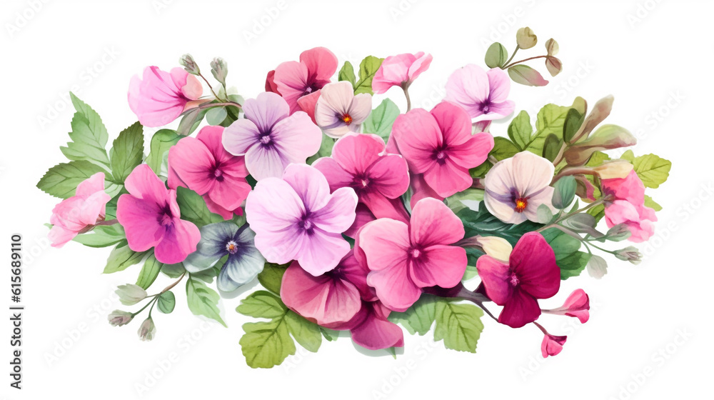 Watercolor floral illustration. bouquet of pink flowers. template for fashion wedding invitation greeting card and wallpaper. Generative Ai. 